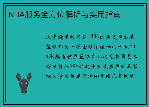 NBA服务全方位解析与实用指南
